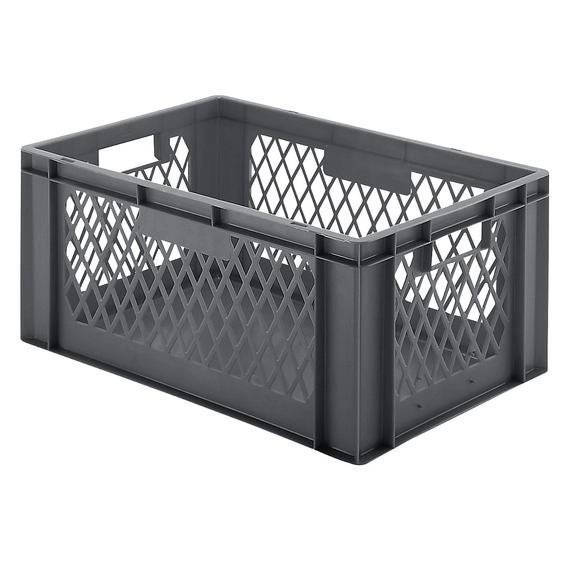 Euro stacking container, perforated walls, closed base, LxWxH 600 x 400 x 270 mm, grey, pack of 5