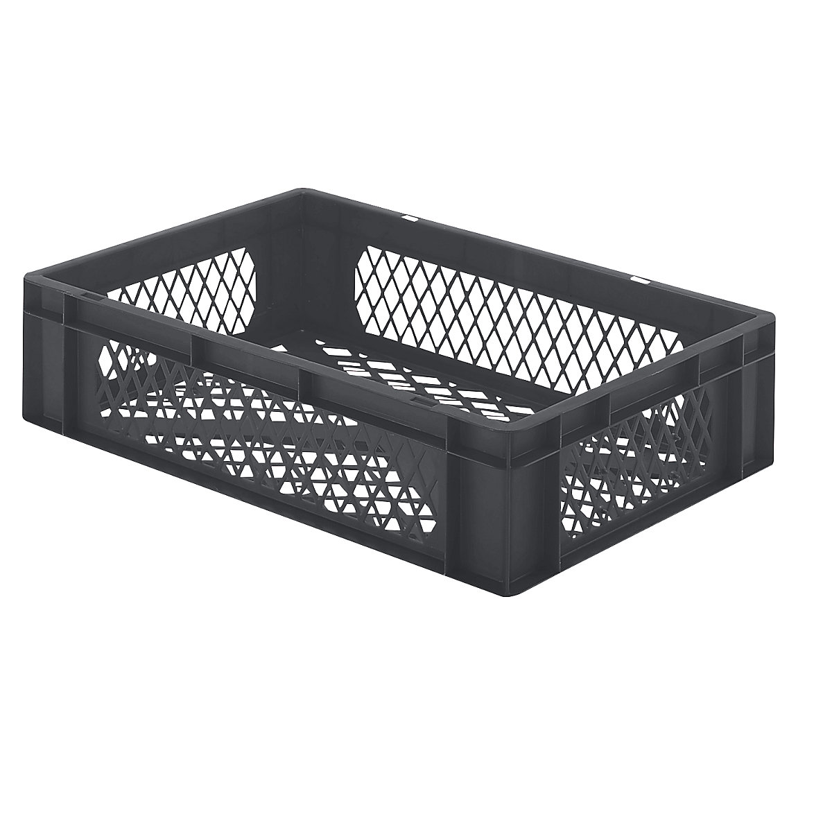 Euro stacking container, perforated walls and base, LxWxH 600 x 400 x 145 mm, grey, pack of 5