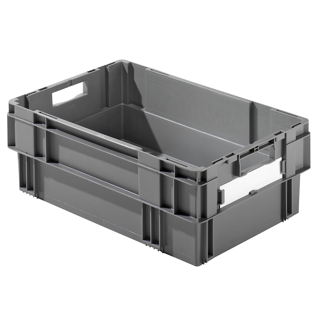 Stacking box, capacity 37 litres, solid walls and base, pack of 4, grey