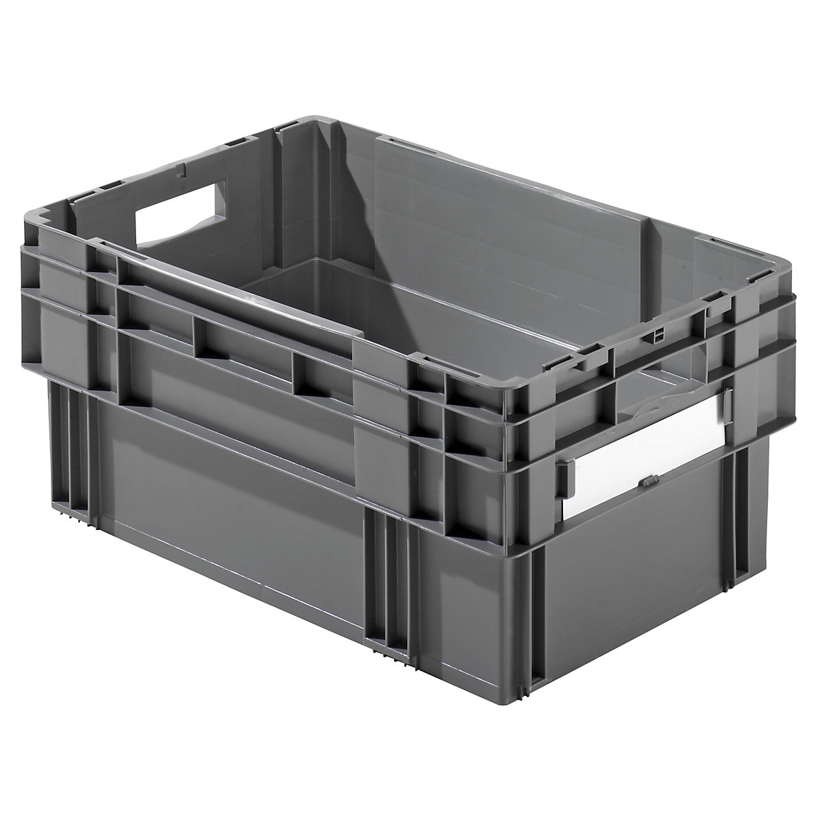 Stacking box, capacity 49 litres, solid walls and base, pack of 4, grey