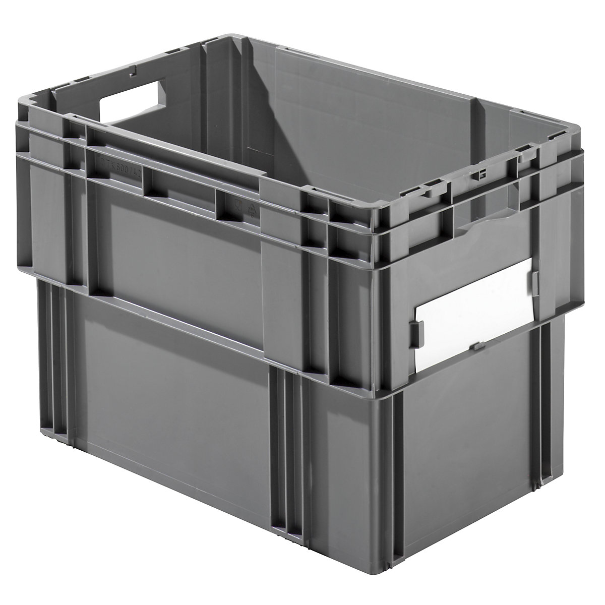Stacking box, capacity 78 litres, solid walls and base, pack of 4, grey