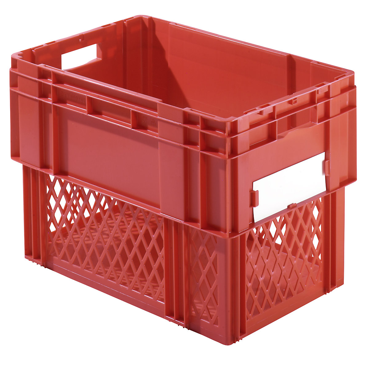Stacking box, capacity 78 litres, perforated walls, solid base, pack of 4, red