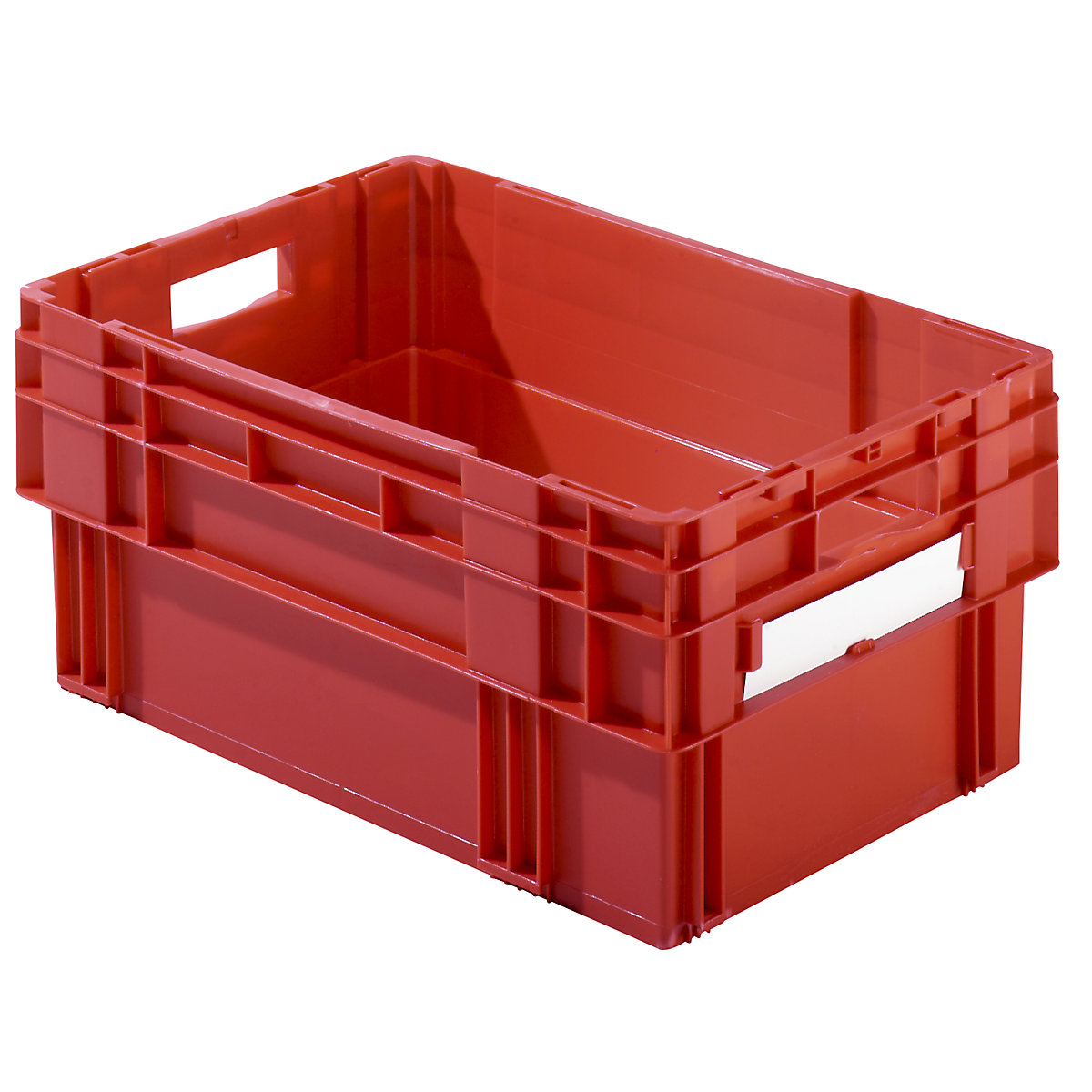 Stacking box, capacity 49 litres, solid walls and base, pack of 4, red