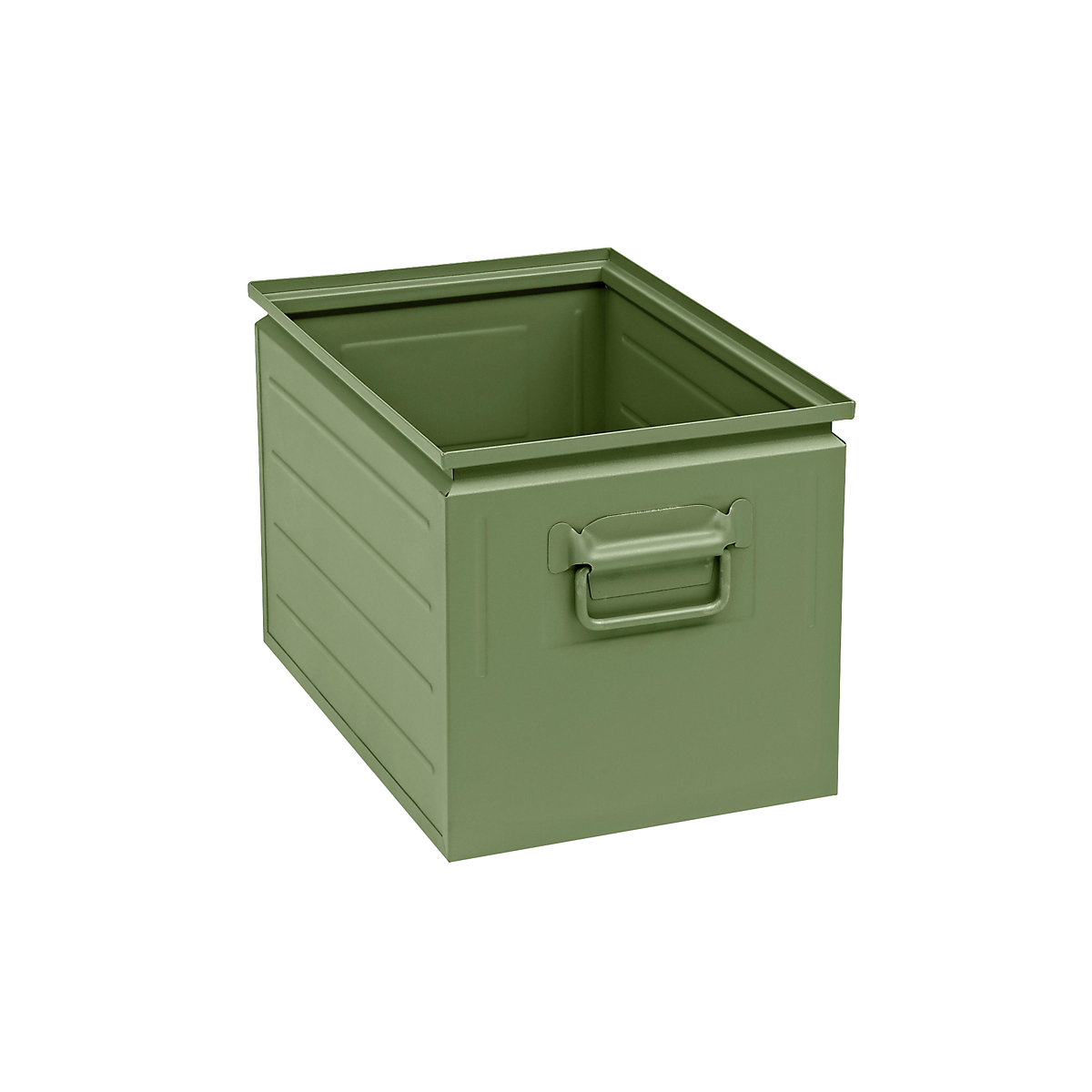 Stacking container made of sheet steel, capacity approx. 35 l, reseda green RAL 6011