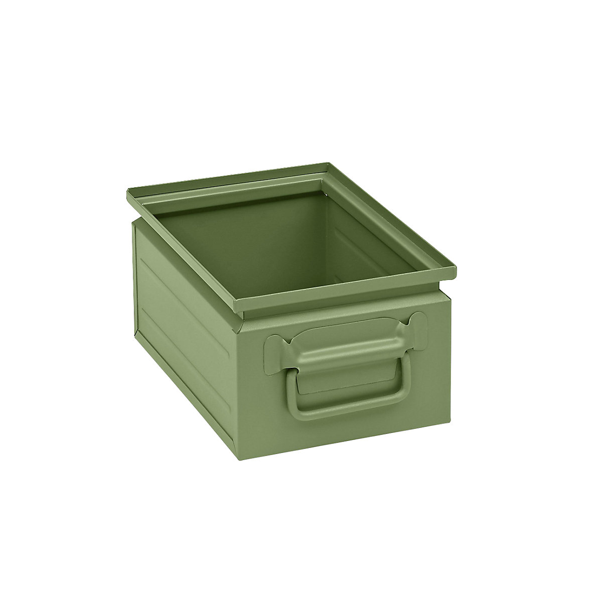 Stacking container made of sheet steel, capacity approx. 9 l, reseda green RAL 6011