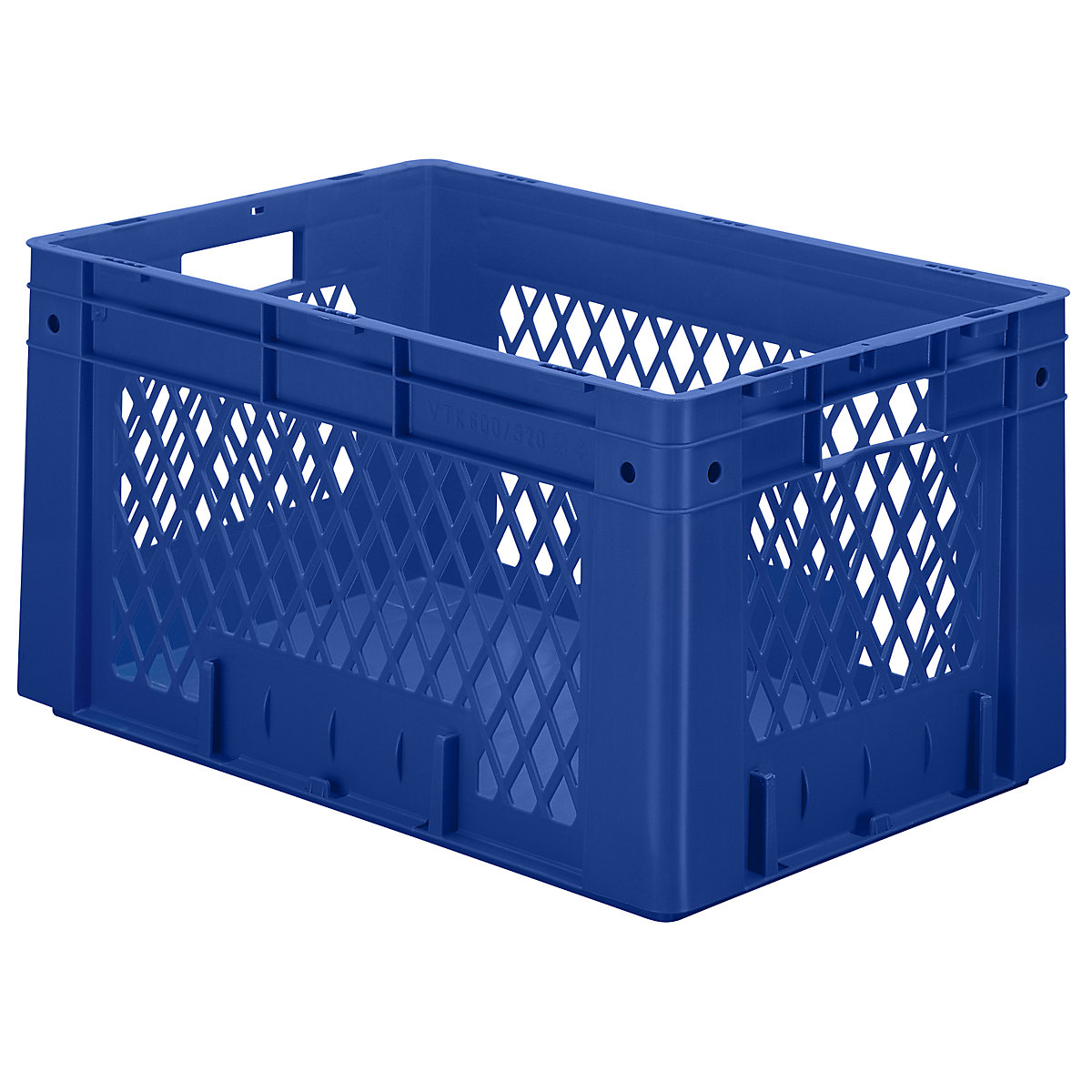 Heavy duty Euro container, polypropylene, capacity 60 l, LxWxH 600 x 400 x 320 mm, perforated walls, solid base, blue, pack of 2