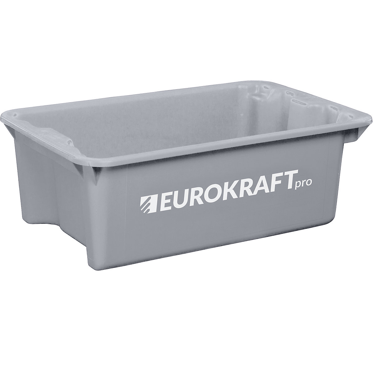 EUROKRAFTpro – Stack/nest container made of polypropylene suitable for foodstuffs, 34 l capacity, pack of 3, solid walls and base, grey