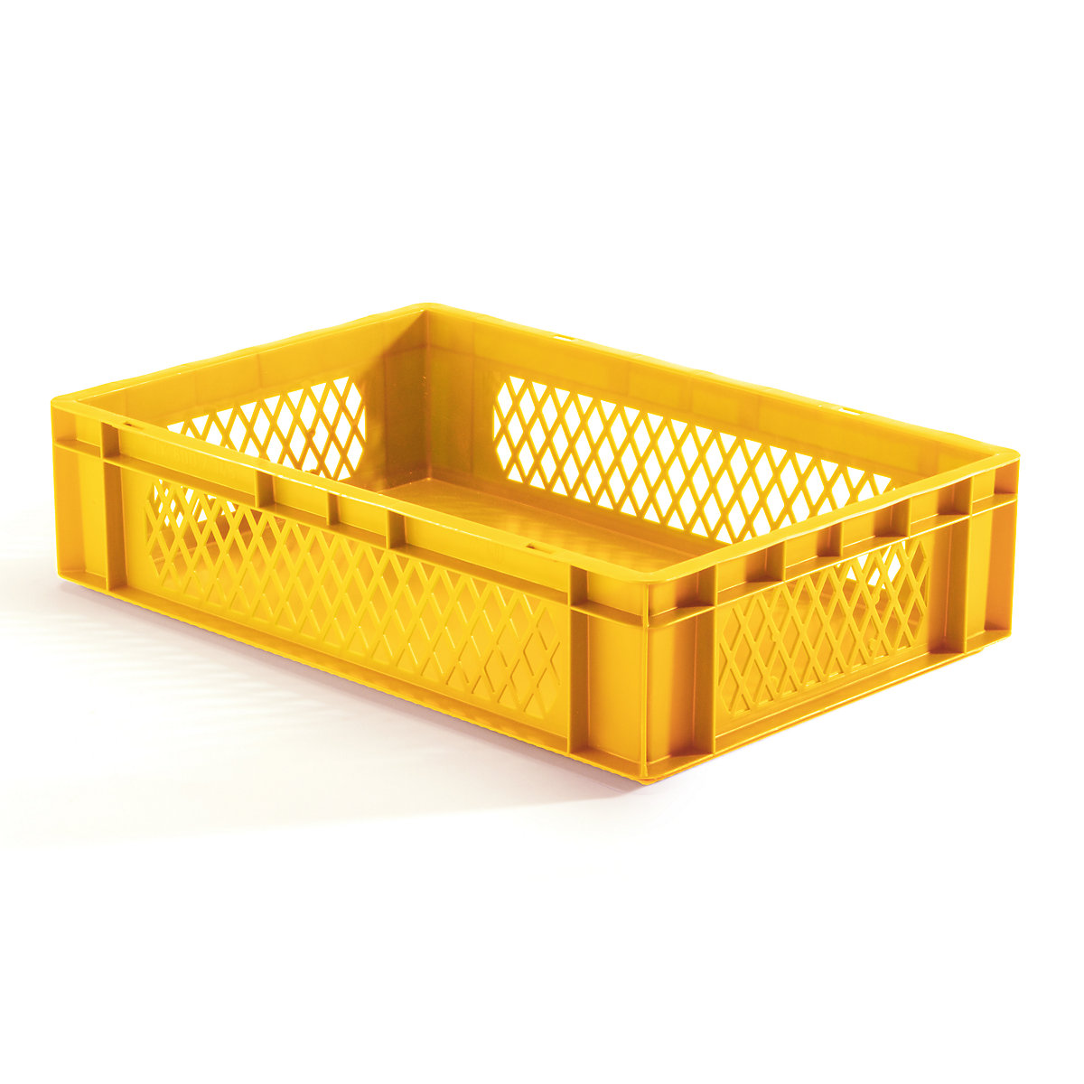 Euro stacking container, perforated walls, closed base, LxWxH 600 x 400 x 145 mm, yellow, pack of 5