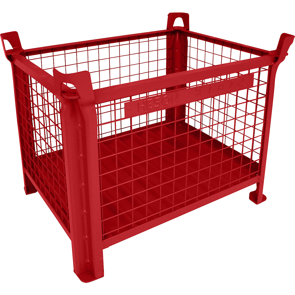 Box pallet with sheet steel base – Heson, LxW 800 x 600 mm, painted red, 5+ items-4