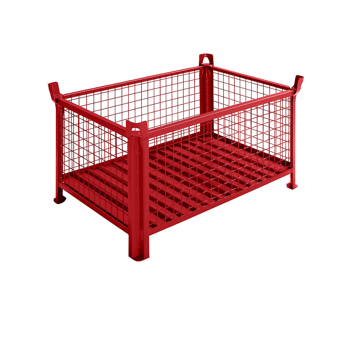 Box pallet with sheet steel base – Heson, LxW 1200 x 800 mm, painted red, 5+ items-3