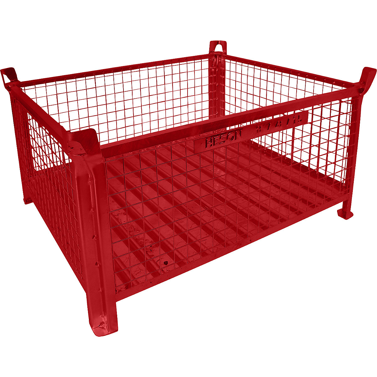 Box pallet with sheet steel base – Heson, LxW 1200 x 1000 mm, painted red, 5+ items-6