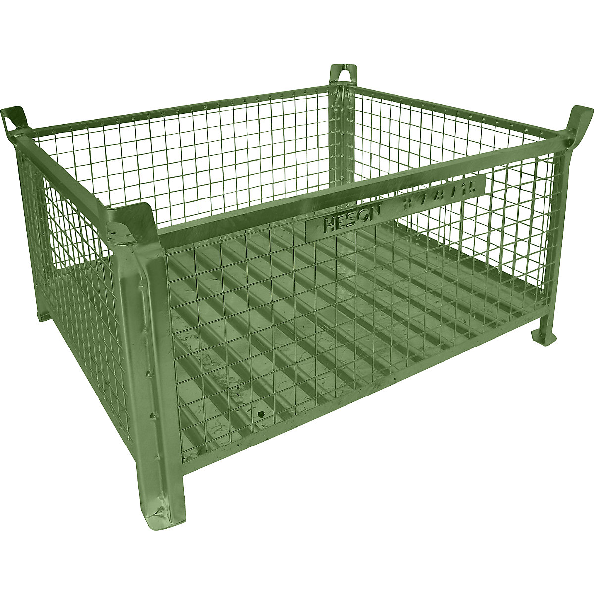 Box pallet with sheet steel base – Heson, LxW 1200 x 1000 mm, painted green-3