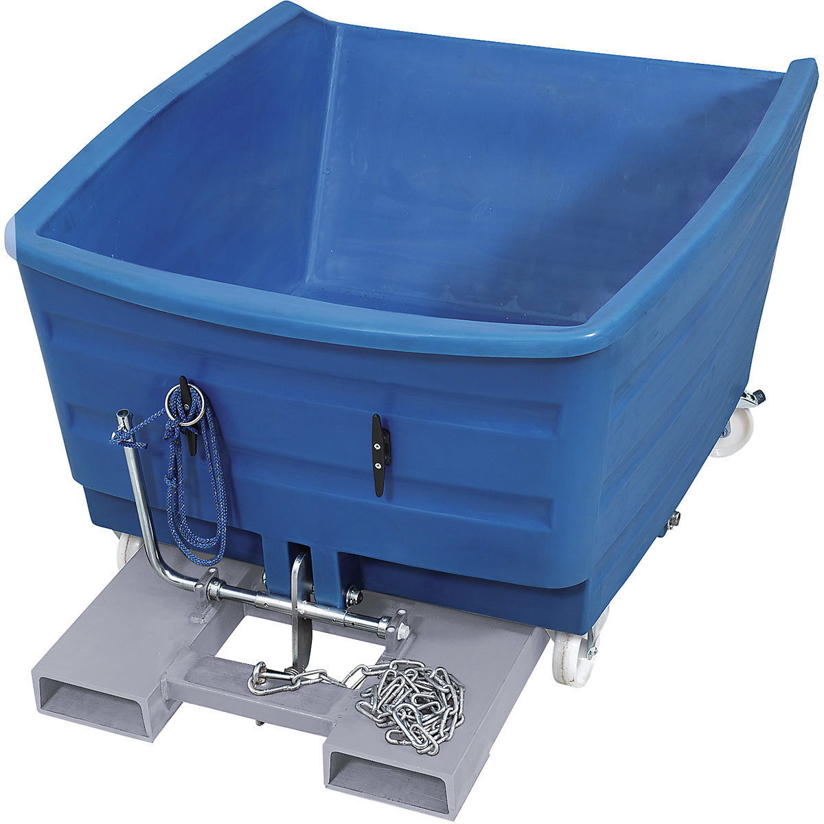 Heavy duty tilting skip made of PE, capacity 0.5 m³, blue-10