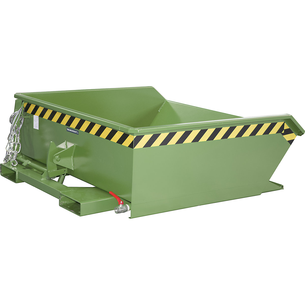 Mini tilting skip for metal swarf – eurokraft pro, low overall height, capacity 0.46 m³, green RAL 6011-4