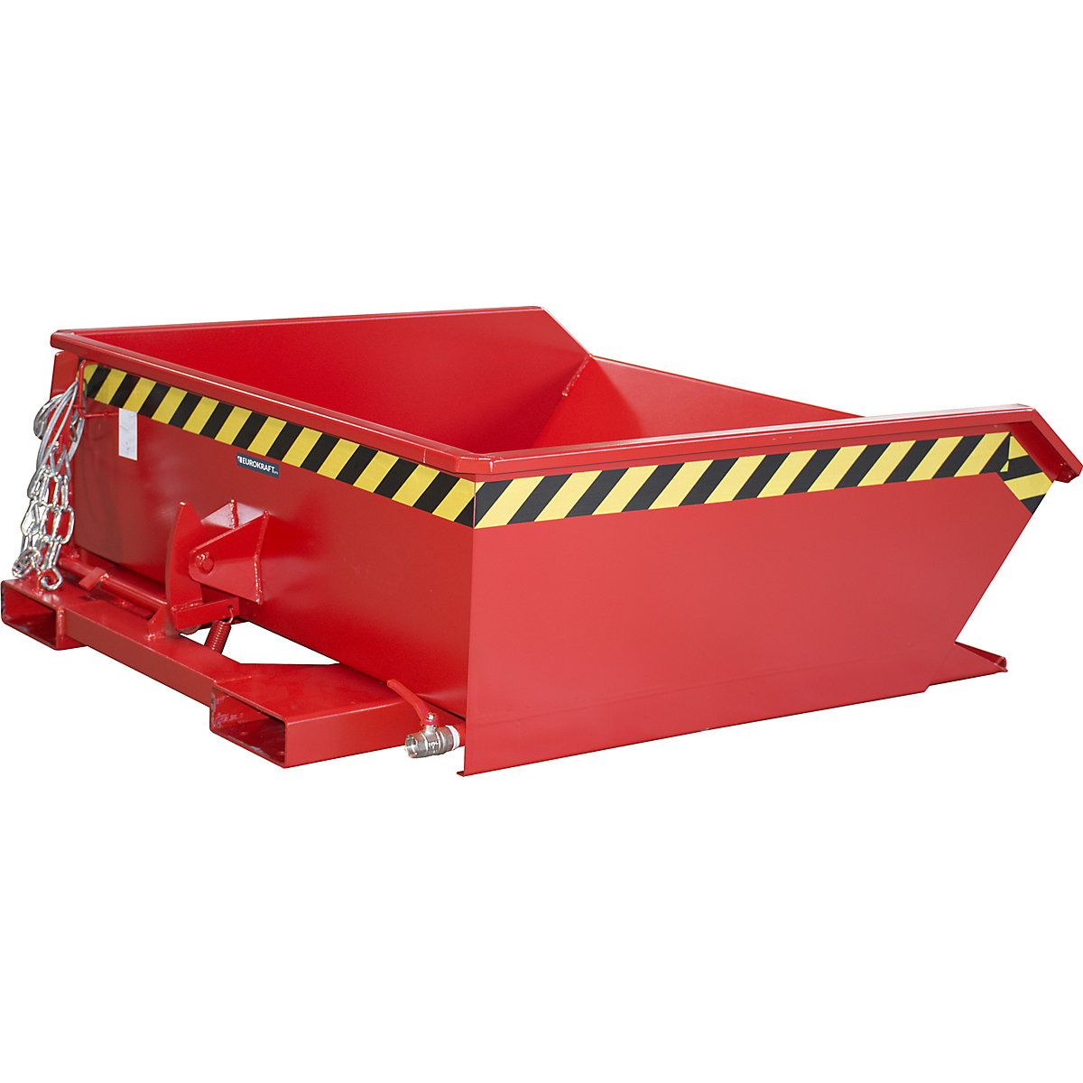 Mini tilting skip for metal swarf – eurokraft pro, low overall height, capacity 0.46 m³, red RAL 3000-6