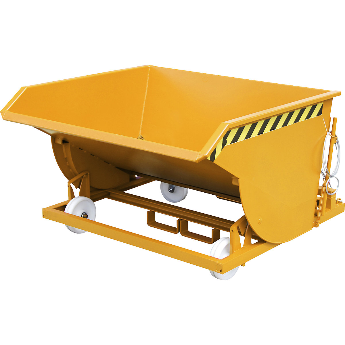 Tilting skip for metal swarf, with nylon wheels – eurokraft pro, capacity 0.75 m³, yellow orange-10