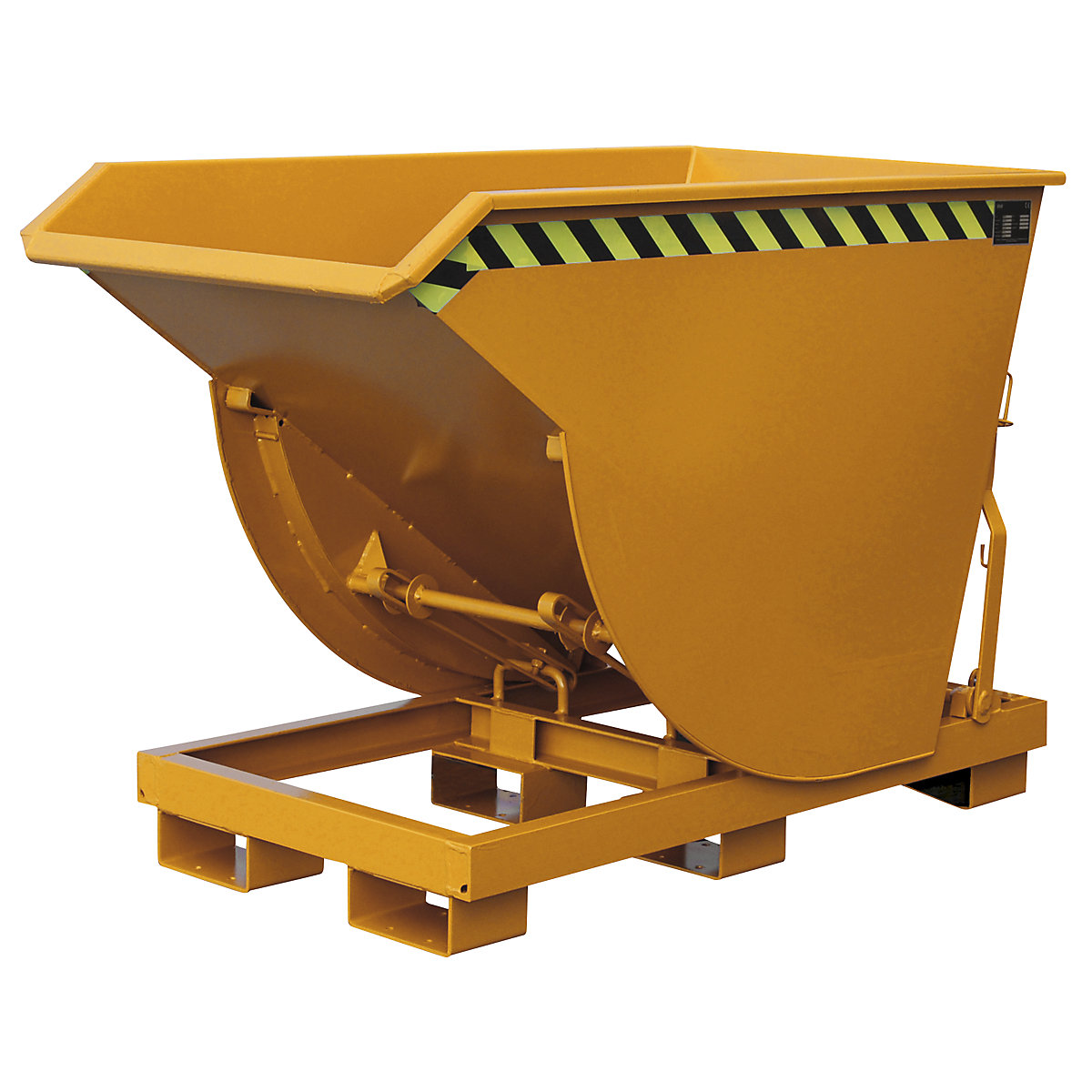 Tilting skip, narrow version – eurokraft pro, capacity 0.5 m³, max. load 2500 kg, yellow orange RAL 2000-8
