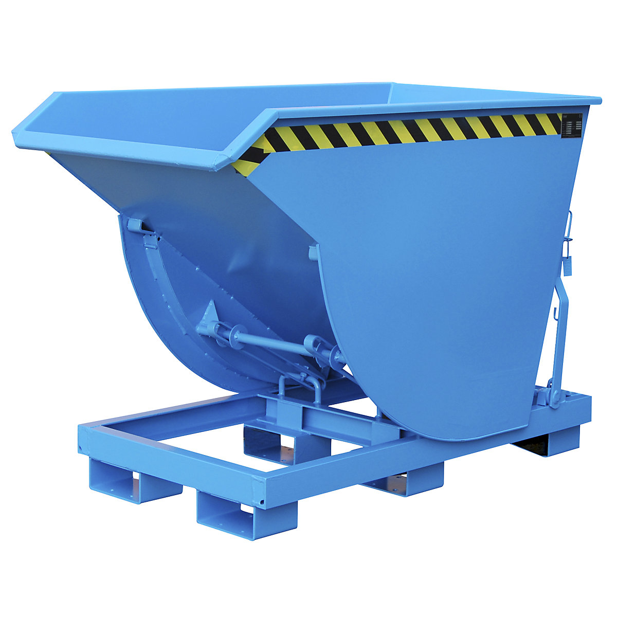Tilting skip, narrow version – eurokraft pro, capacity 0.5 m³, max. load 2500 kg, light blue RAL 5012-9