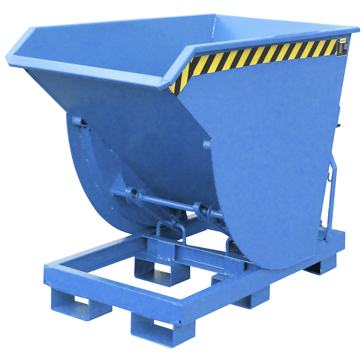 Tilting skip, narrow version – eurokraft pro, capacity 1.0 m³, max. load 3000 kg, light blue RAL 5012-7