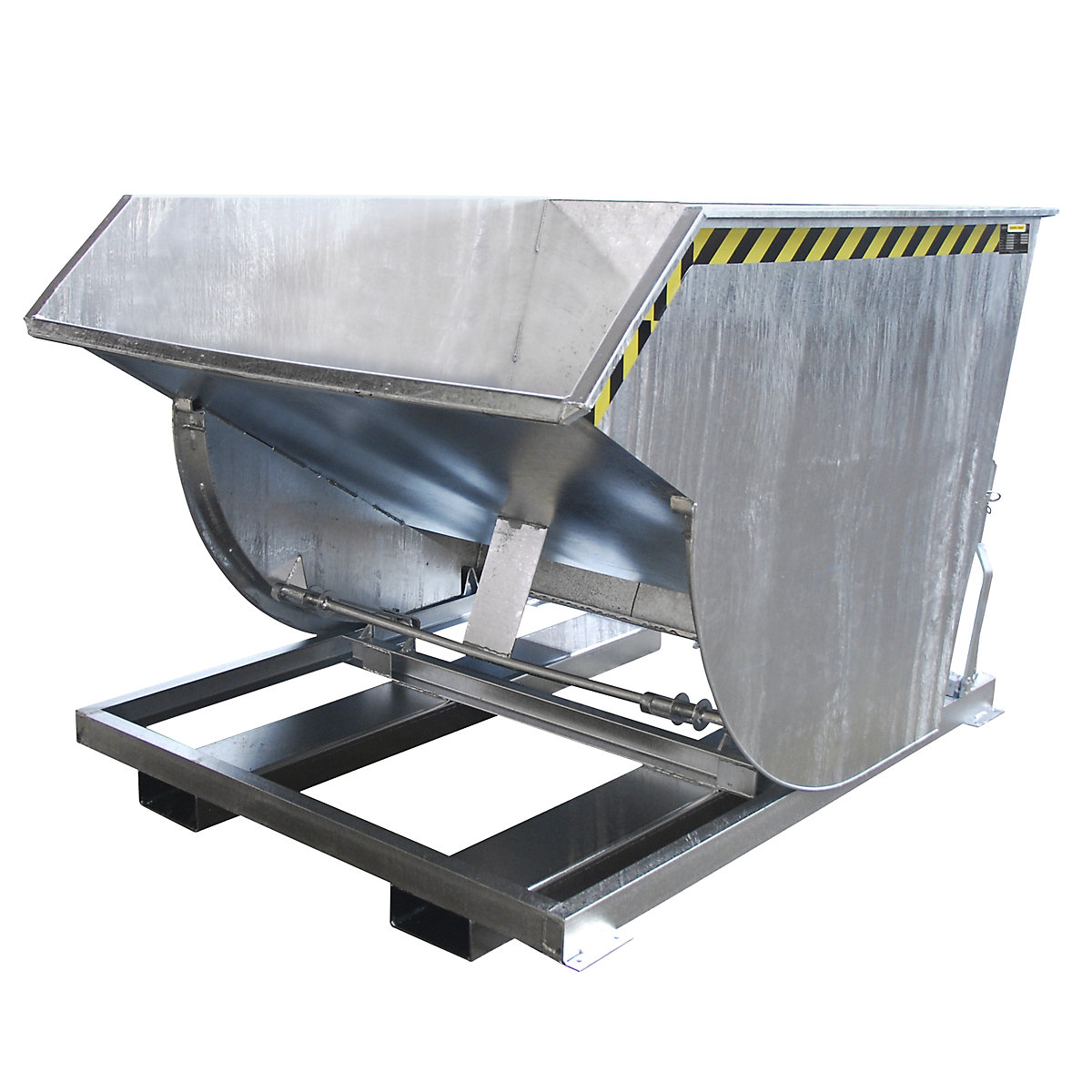 Tilting skip, narrow version – eurokraft pro, capacity 1.5 m³, max. load 3000 kg, hot dip galvanised in accordance with EN ISO 1461-7