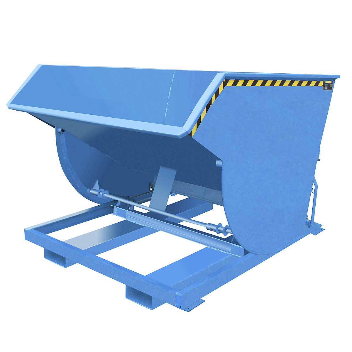 Tilting skip, narrow version – eurokraft pro, capacity 1.5 m³, max. load 3000 kg, light blue RAL 5012-11