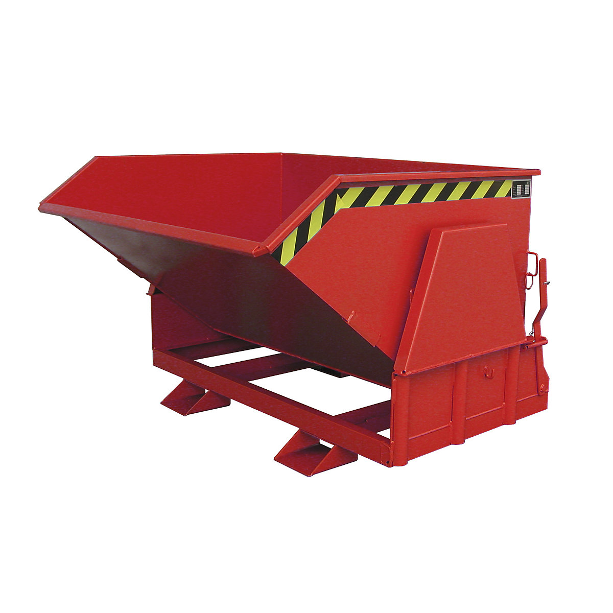 Tilting skip, standard overall height, without wheels – eurokraft pro, capacity 1.0 m³, painted red RAL 3000-9
