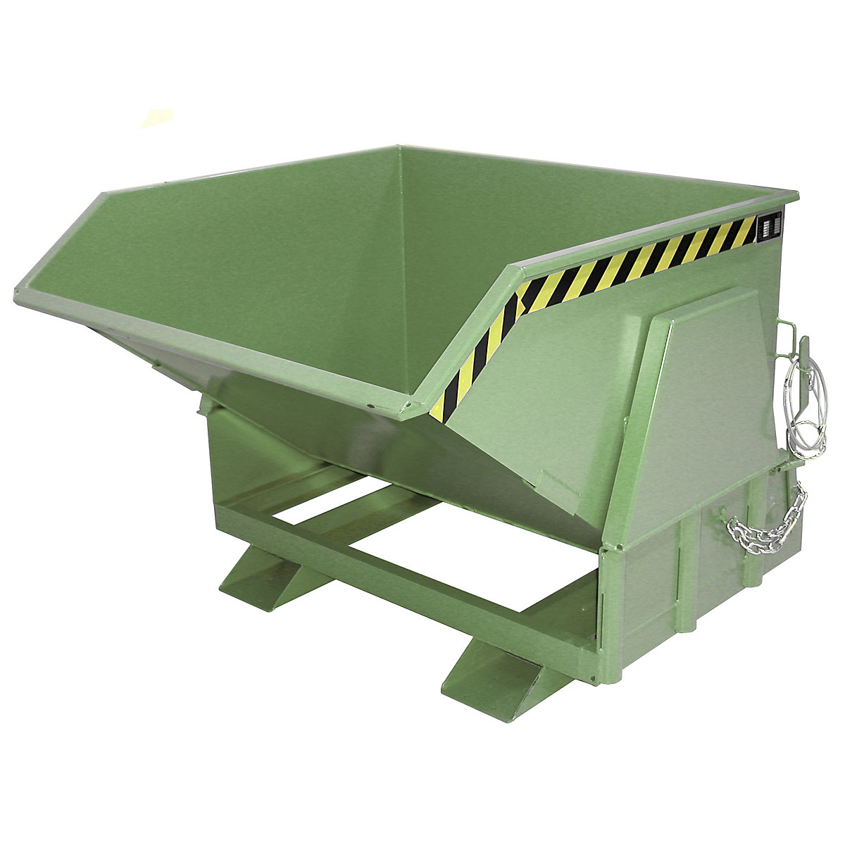 Tilting skip, standard overall height, without wheels – eurokraft pro, capacity 1.0 m³, painted green RAL 6011-11