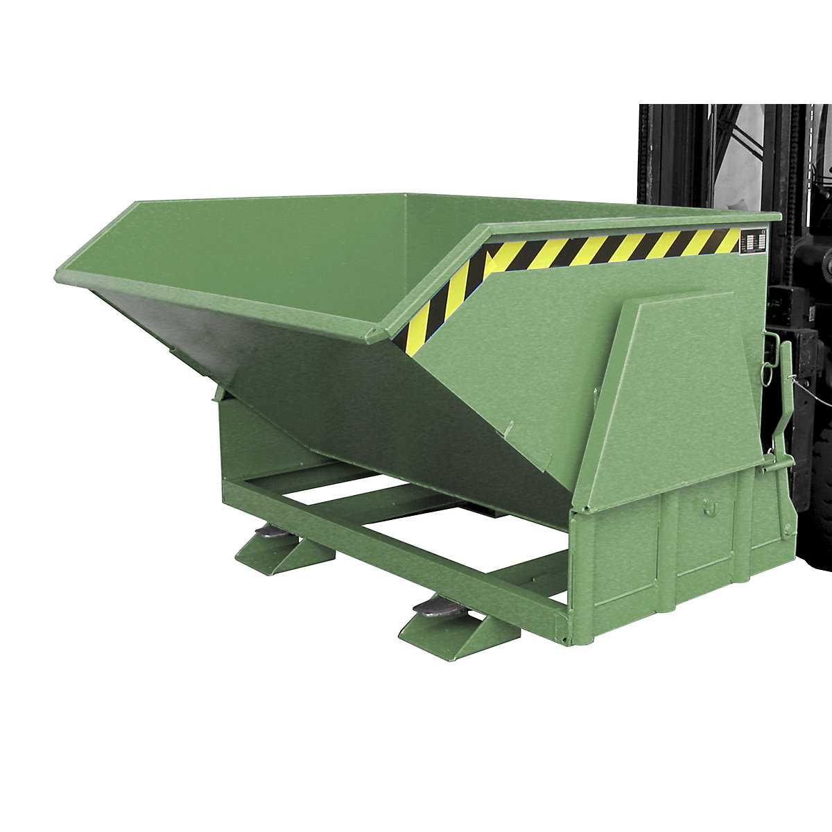 Tilting skip, standard overall height, without wheels – eurokraft pro, capacity 1.2 m³, painted green RAL 6011-7