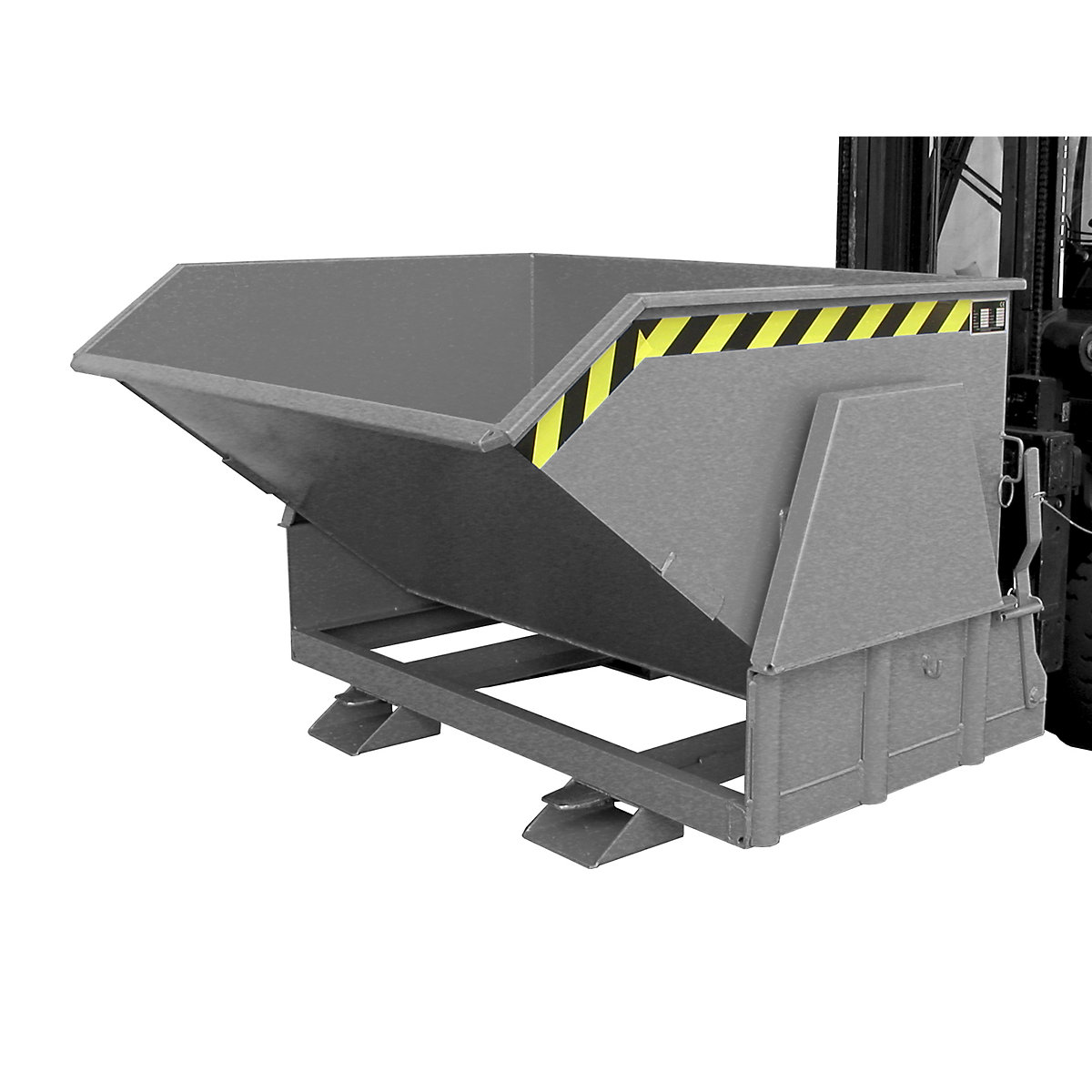 Tilting skip, standard overall height, without wheels – eurokraft pro, capacity 1.2 m³, painted grey RAL 7005-10