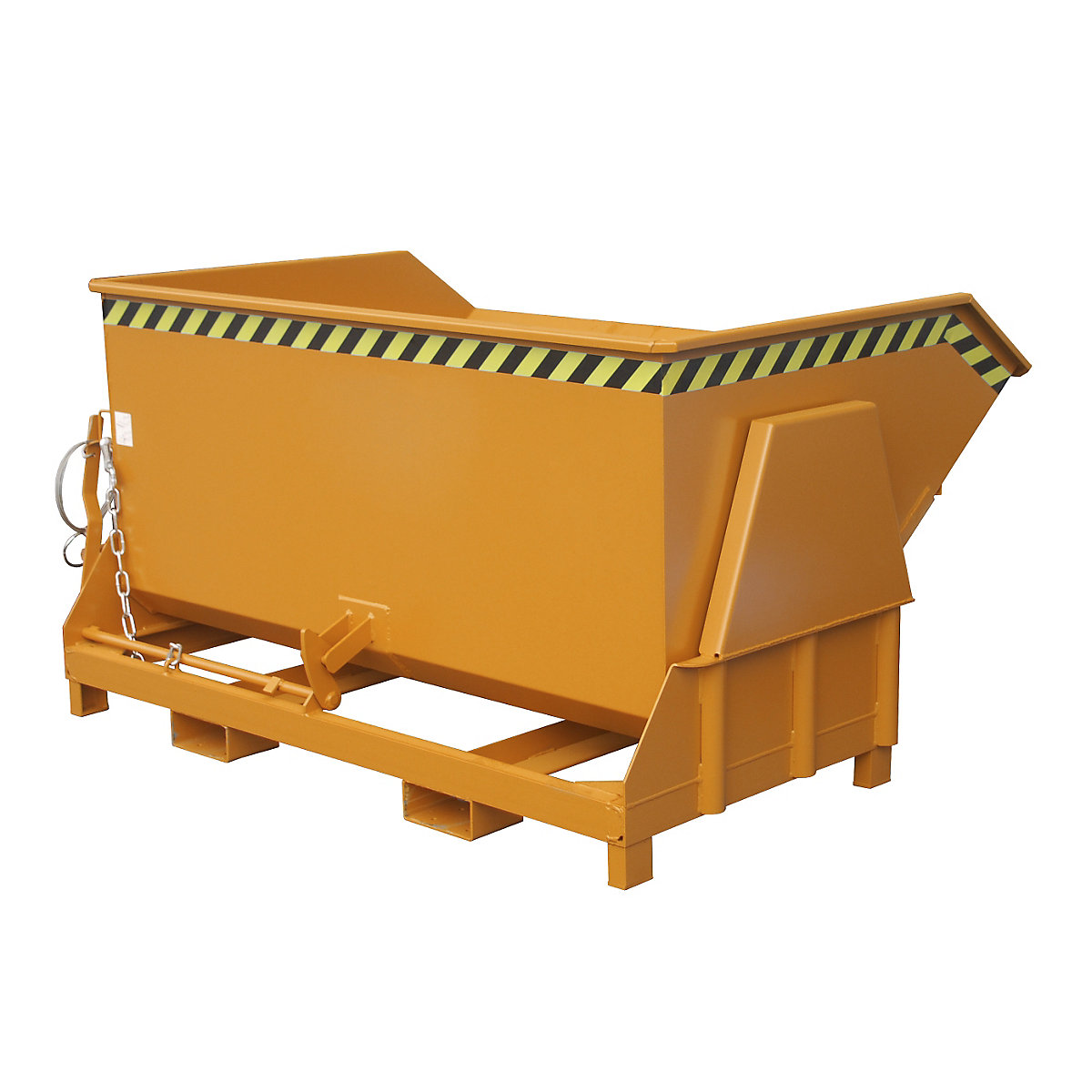 Tilting skip, standard overall height, without wheels – eurokraft pro, capacity 1.5 m³, painted orange RAL 2000-8