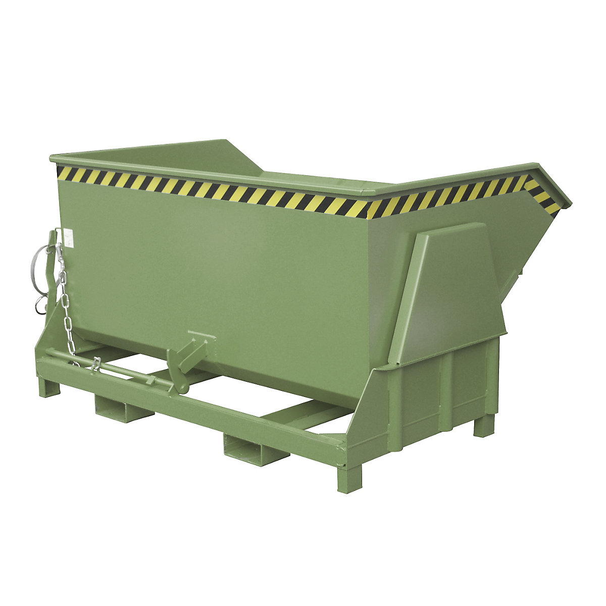 Tilting skip, standard overall height, without wheels – eurokraft pro, capacity 1.5 m³, painted green RAL 6011-10