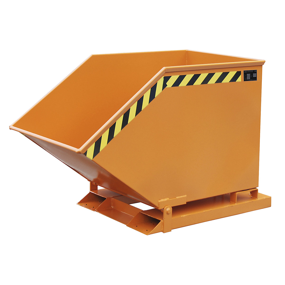 Tilting skip with tilting mechanism – eurokraft pro, box-shaped, capacity 0.4 m³, orange RAL 2000-5