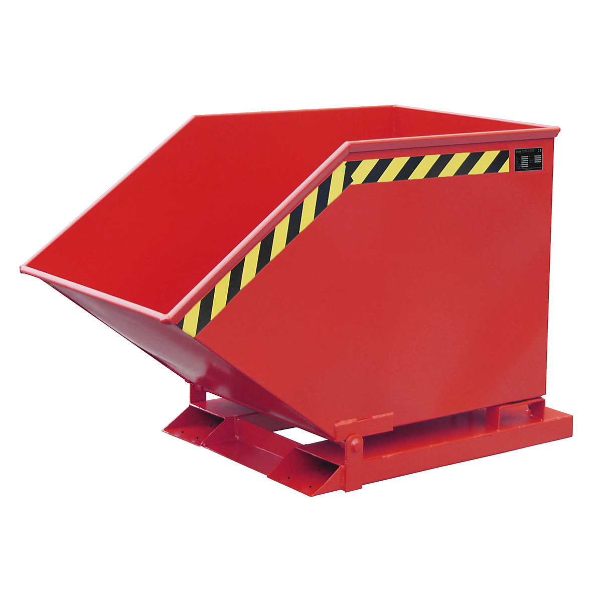 Tilting skip with tilting mechanism – eurokraft pro, box-shaped, capacity 0.4 m³, red RAL 3000-7