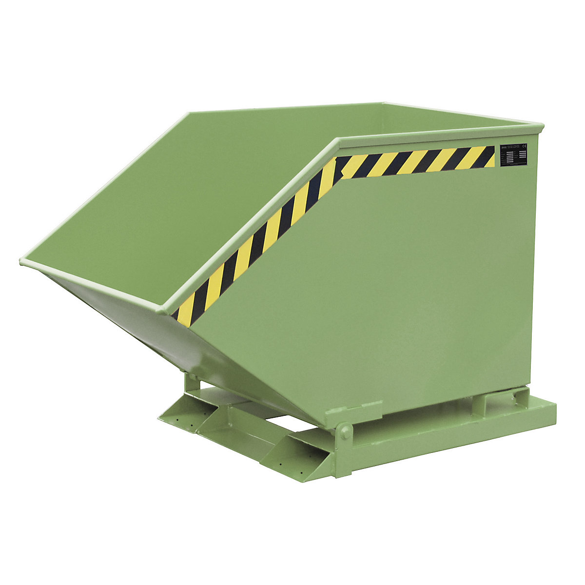 Tilting skip with tilting mechanism – eurokraft pro, box-shaped, capacity 0.4 m³, green RAL 6011-6