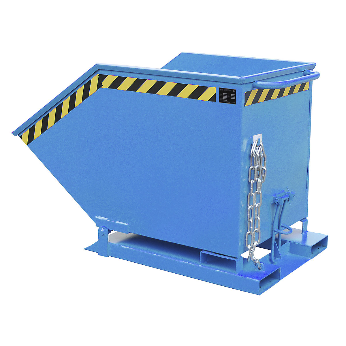 Tilting skip with tilting mechanism – eurokraft pro, box-shaped, capacity 0.6 m³, blue RAL 5012-6