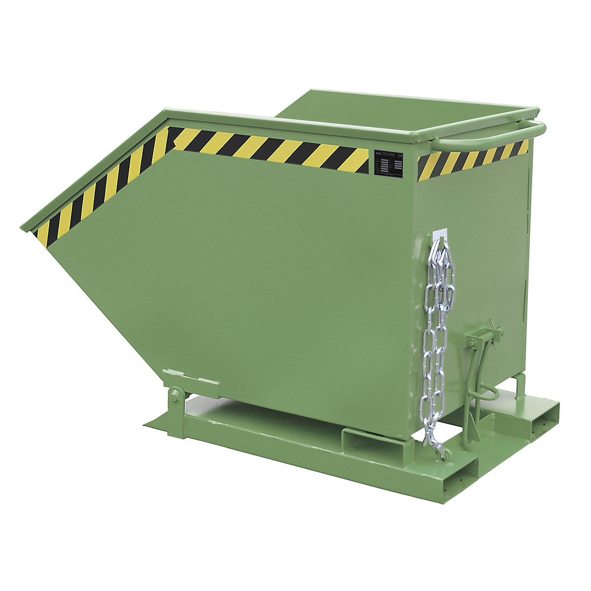 Tilting skip with tilting mechanism – eurokraft pro, box-shaped, capacity 0.6 m³, green RAL 6011-8