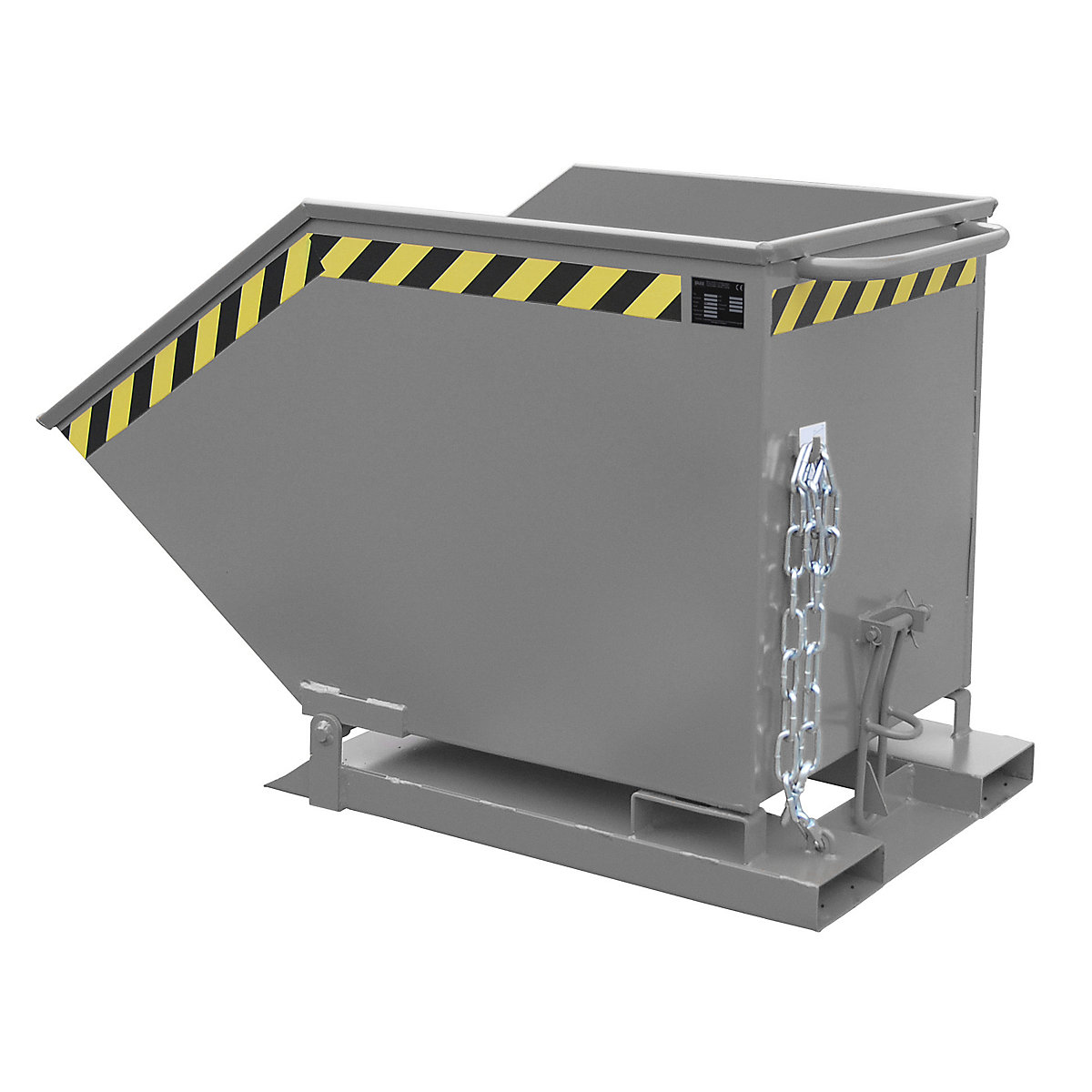 Tilting skip with tilting mechanism – eurokraft pro, box-shaped, capacity 0.6 m³, grey RAL 7005-7