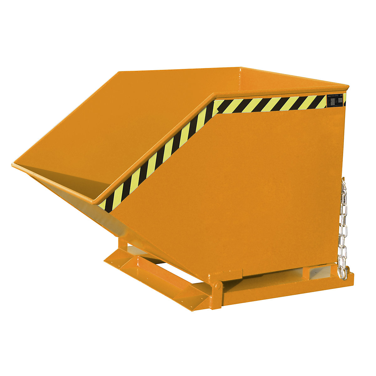 Tilting skip with tilting mechanism – eurokraft pro, box-shaped, capacity 0.8 m³, orange RAL 2000-6