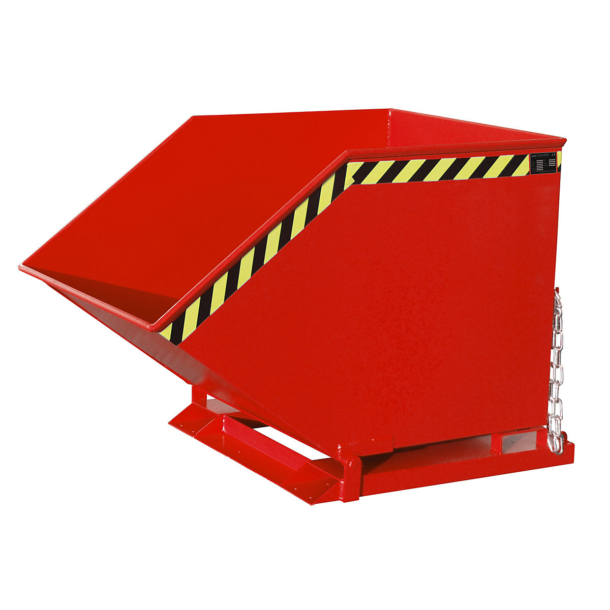Tilting skip with tilting mechanism – eurokraft pro, box-shaped, capacity 0.8 m³, red RAL 3000-9