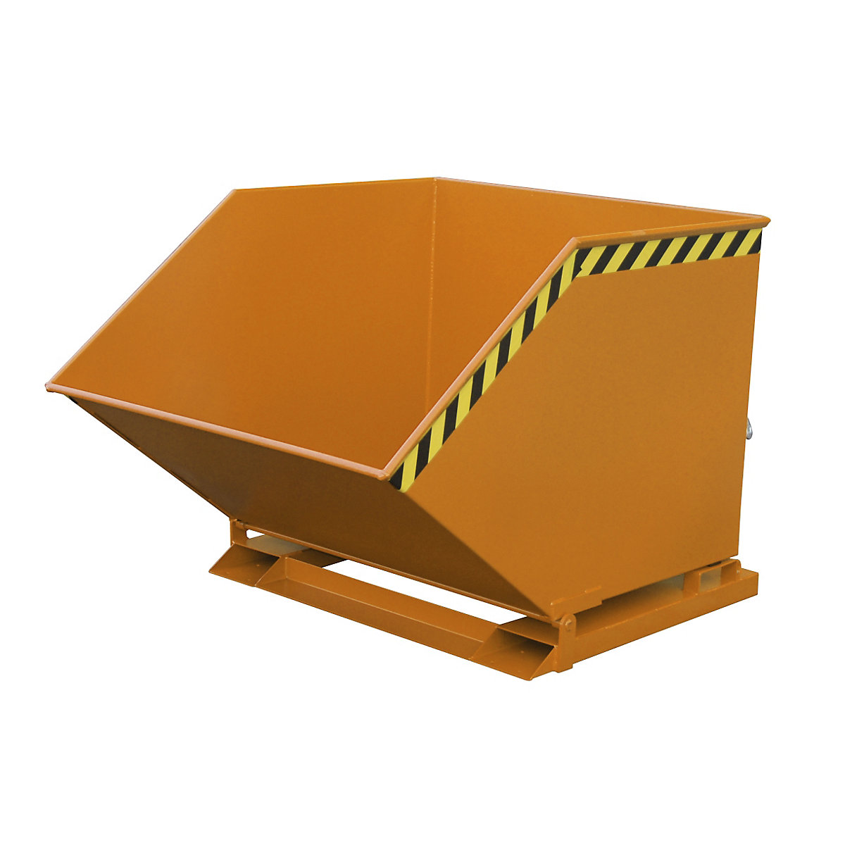 Tilting skip with tilting mechanism – eurokraft pro, box-shaped, capacity 1 m³, orange RAL 2000-8