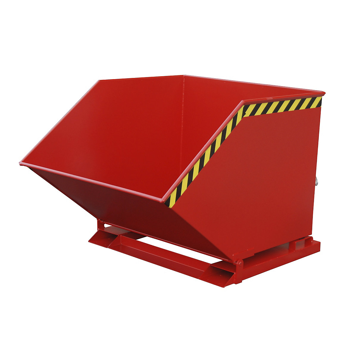 Tilting skip with tilting mechanism – eurokraft pro, box-shaped, capacity 1 m³, red RAL 3000-6