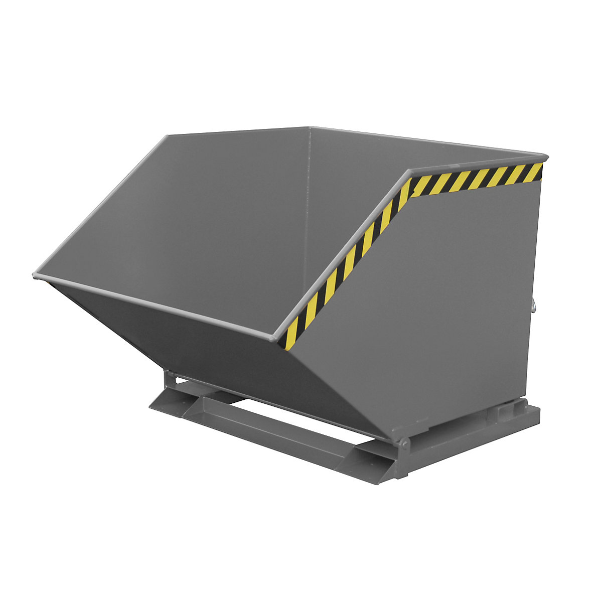 Tilting skip with tilting mechanism – eurokraft pro, box-shaped, capacity 1 m³, grey RAL 7005-7