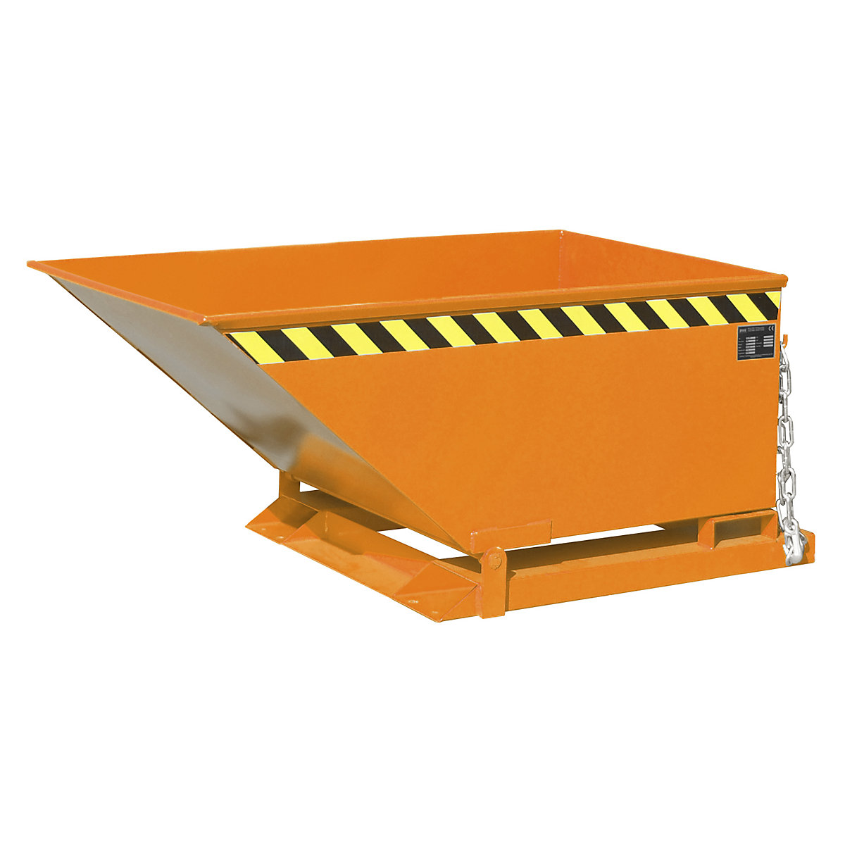 Tilting skip with tilting mechanism – eurokraft pro, low construction, capacity 0.4 m³, orange RAL 2000-9