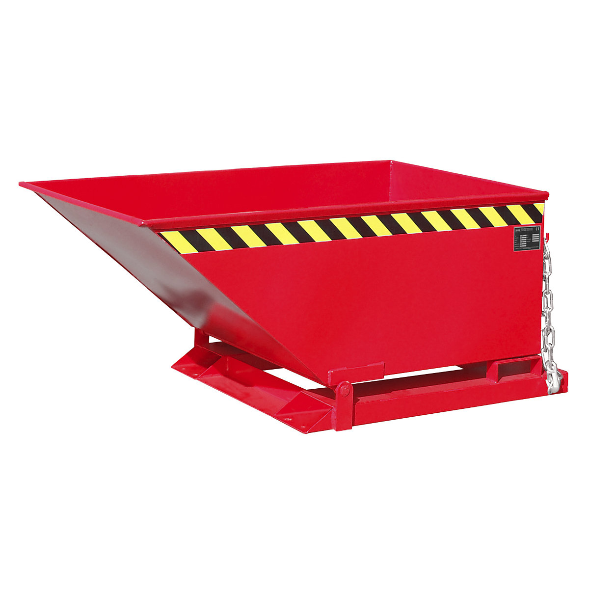 Tilting skip with tilting mechanism – eurokraft pro, low construction, capacity 0.4 m³, red RAL 3000-5