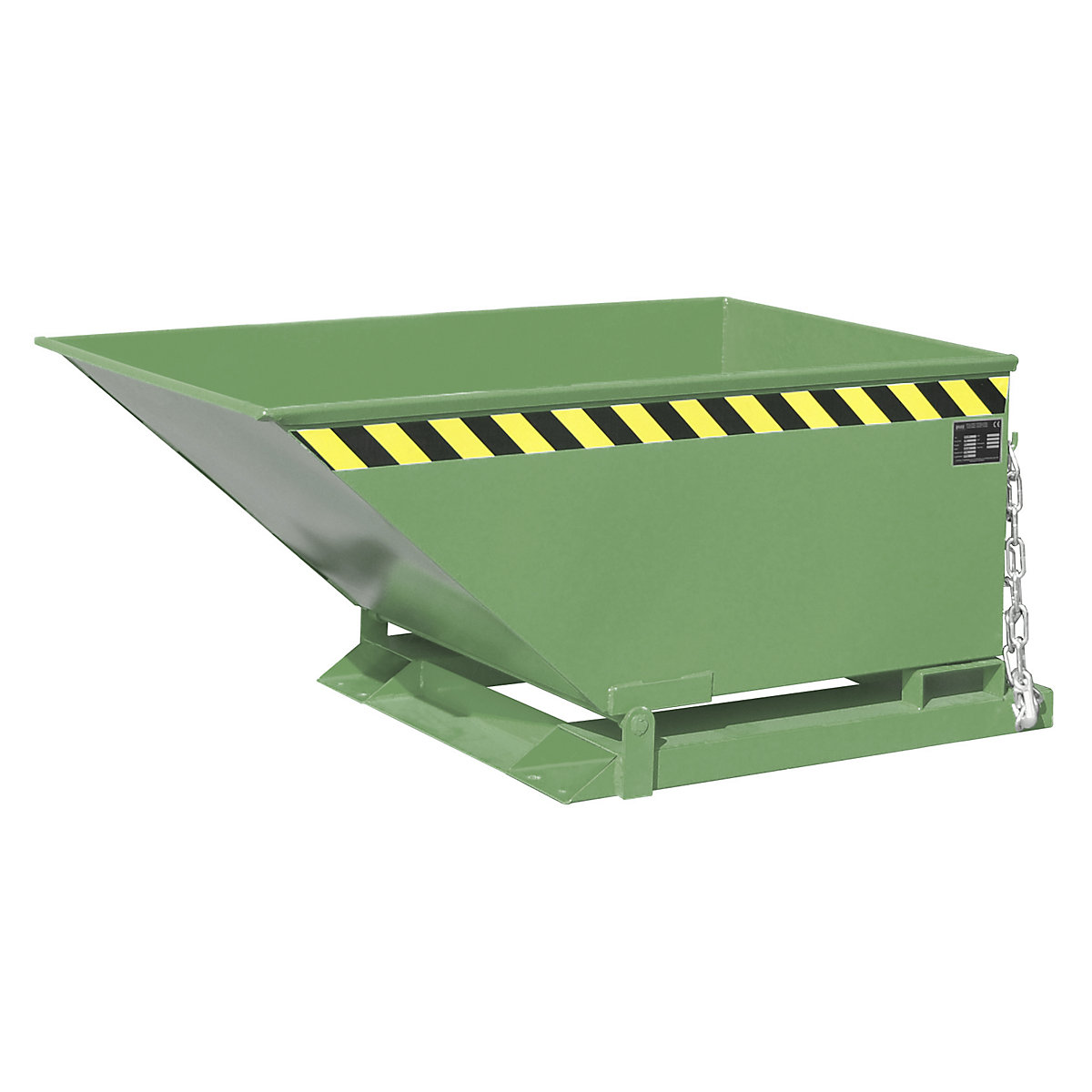 Tilting skip with tilting mechanism – eurokraft pro, low construction, capacity 0.4 m³, green RAL 6011-7