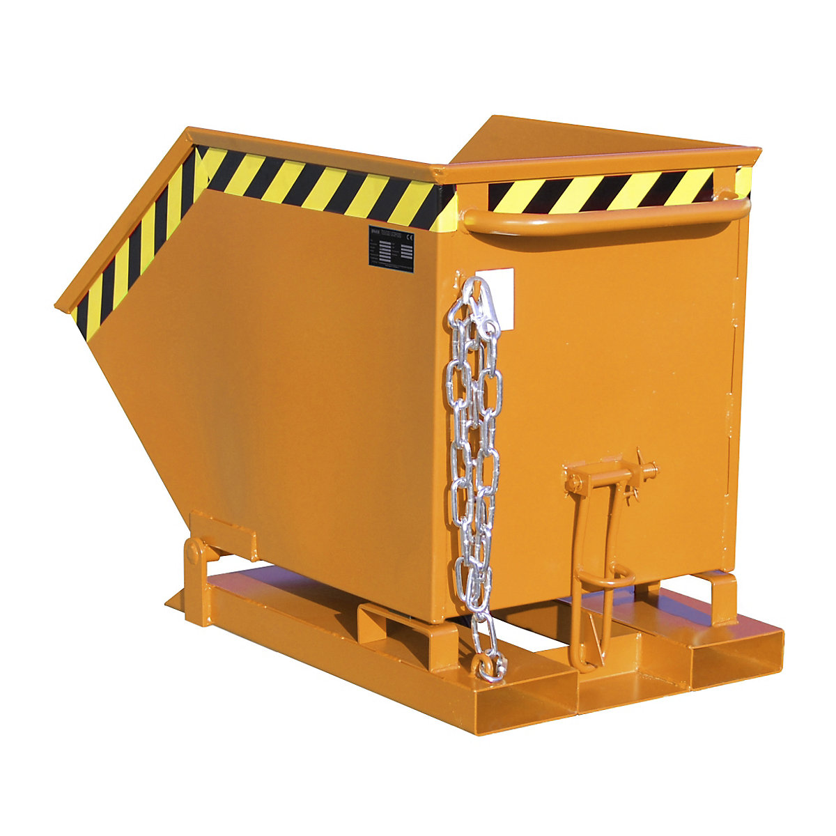 Tilting skip with tilting mechanism – eurokraft pro, box-shaped, capacity 0.25 m³, orange RAL 2000-8