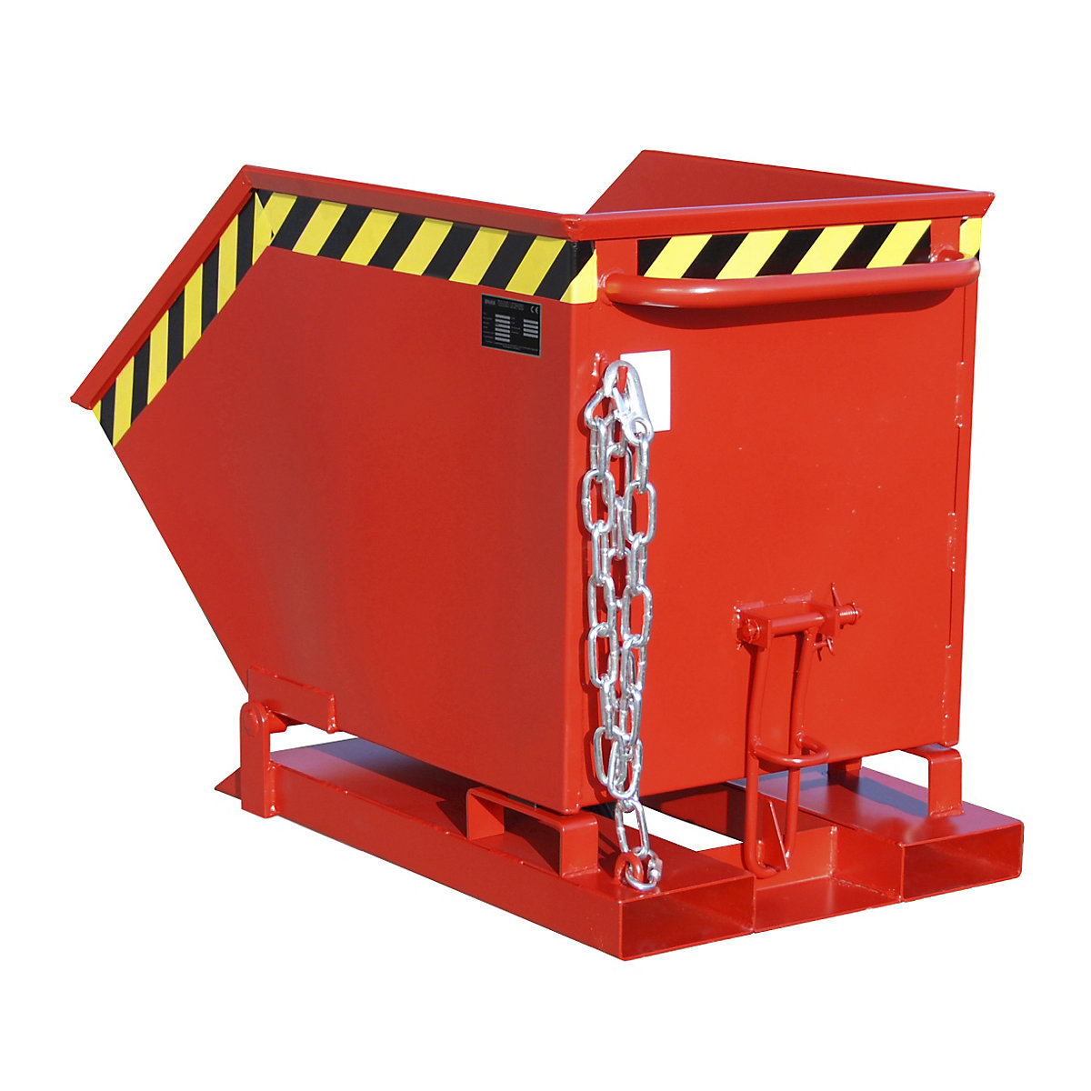 Tilting skip with tilting mechanism – eurokraft pro, box-shaped, capacity 0.25 m³, red RAL 3000-5