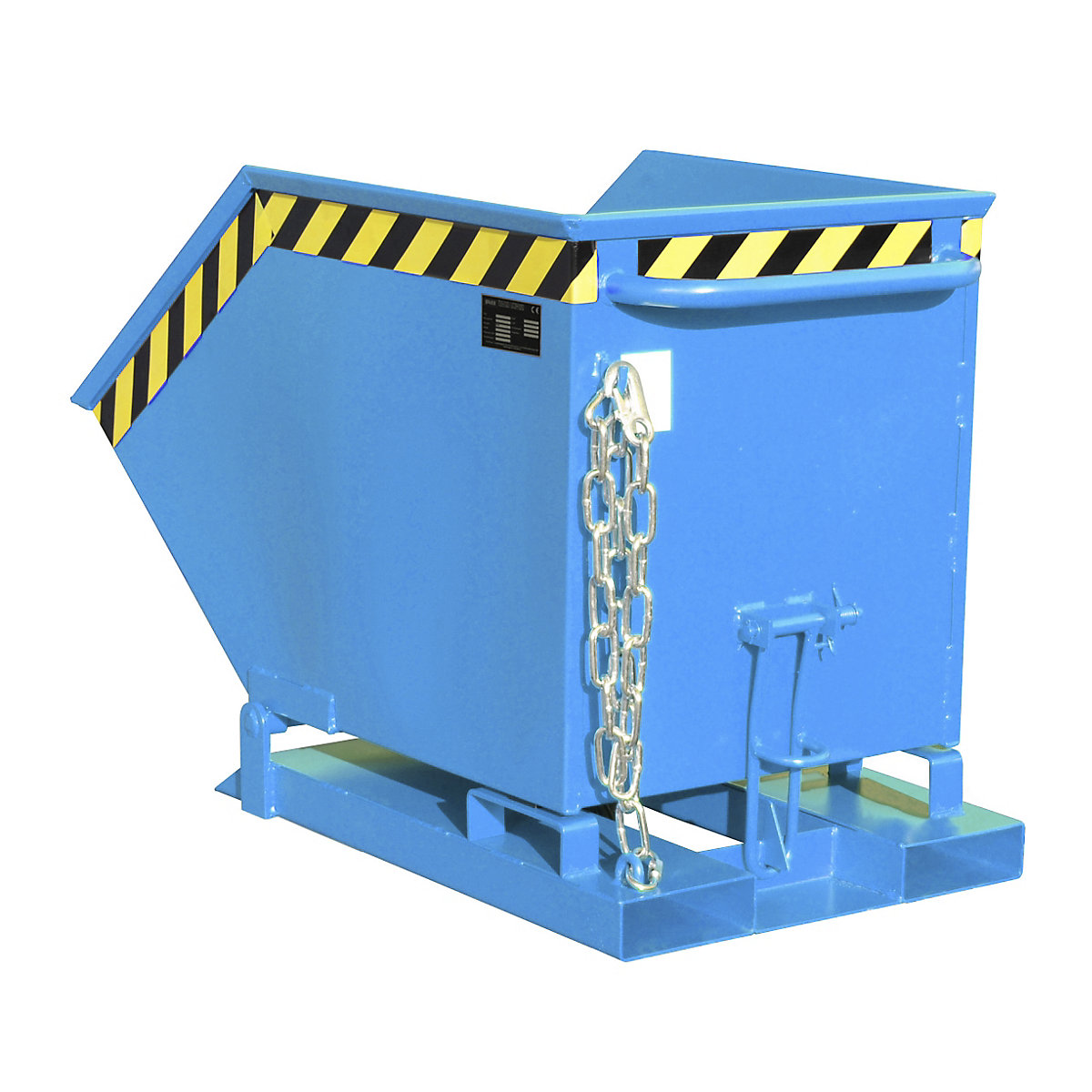 Tilting skip with tilting mechanism – eurokraft pro, box-shaped, capacity 0.25 m³, blue RAL 5012-9