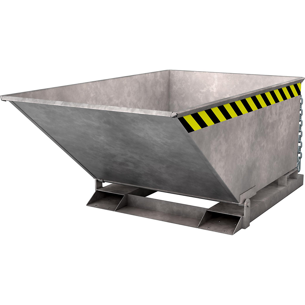 Tilting skip with tilting mechanism – eurokraft pro, low construction, capacity 0.4 m³, hot dip galvanised in accordance with EN ISO 1461-4