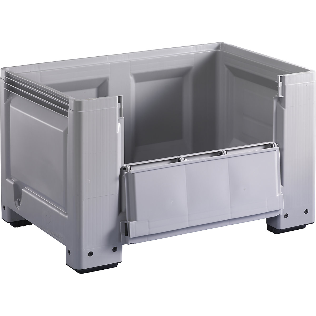 Pallet box, standard version, capacity 535 l, model with 4 feet, 1 side flap, 6+ items-4
